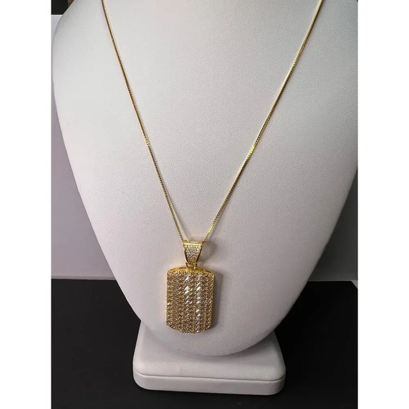 NEW Cubic Zirconia Yellow Gold Over Silver Pendant With Chain - Picture 3 of 10